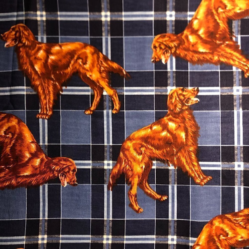 2 yards Dog Plaid Blue Brown Quilt Cotton Fabric Material #572